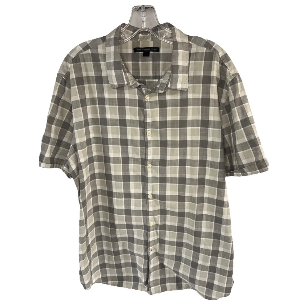 John Varvatos USA Men's Casual Plaid Button Down Short Sleeve Shirt Gray Size XL